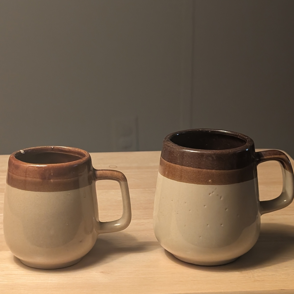 Two-Tone Cream and Brown Ceramic Mugs - Set of 2